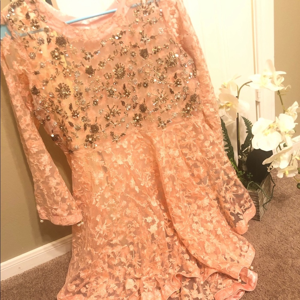 Peplum shirt one piece with gold hand work